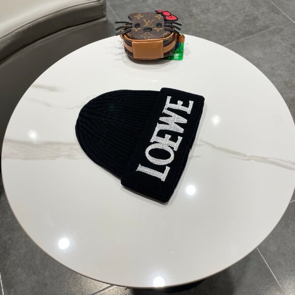 LOEWE Wool Beanie Hat Unisex Black Knit Winter Cap Logo Embroidered Warm Gift main image 8